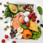 Ketogenic low carbs diet – food selection on white background